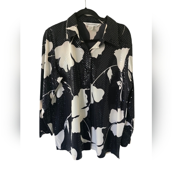 Drapers And Damon's Shimmery Button Up Shirt Women Sz L Floral Glitter Excellen - Picture 1 of 12